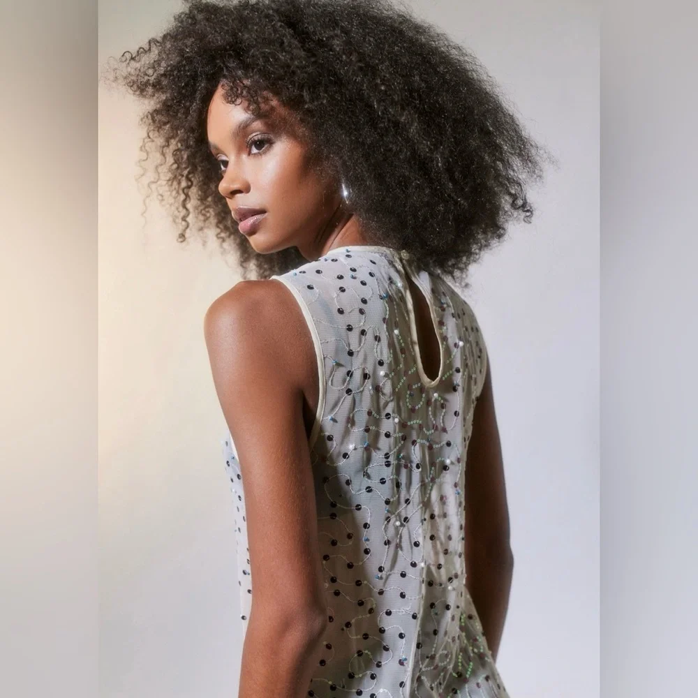 Urban‎ Outfitters Hunter Sheer Sequin Beaded High Leg Slit Midi Dress Size Small